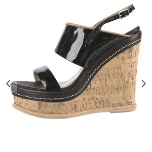 Elegant Black Patent Leather Wedge Sandals